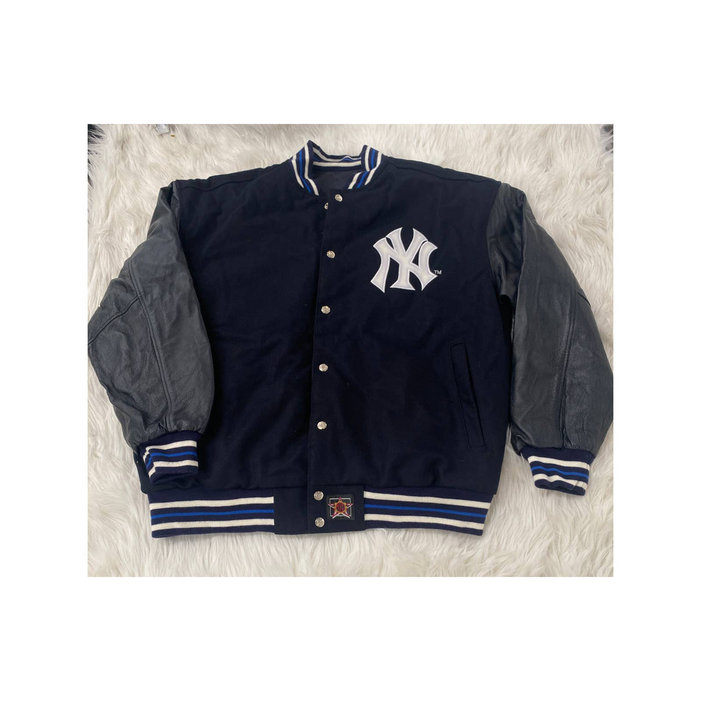 VTG New York Yankees Jeff Hamilton MLB Reversible Varsity Jacket Wool Leather XL